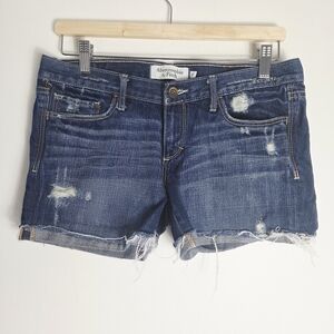 Abercrombie & Fitch Distressed Dark Blue Jean Shorts